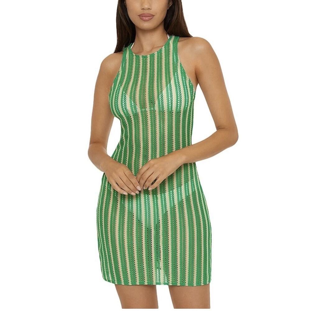 NWT Becca Crochet Retro Cabo Scoop Neck Dress Swim Cover-Up Bright Green Size L